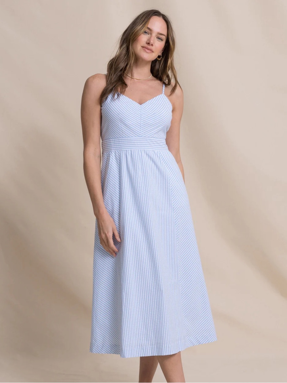 Southern Tide Pale Blue & White Striped Midi Dress